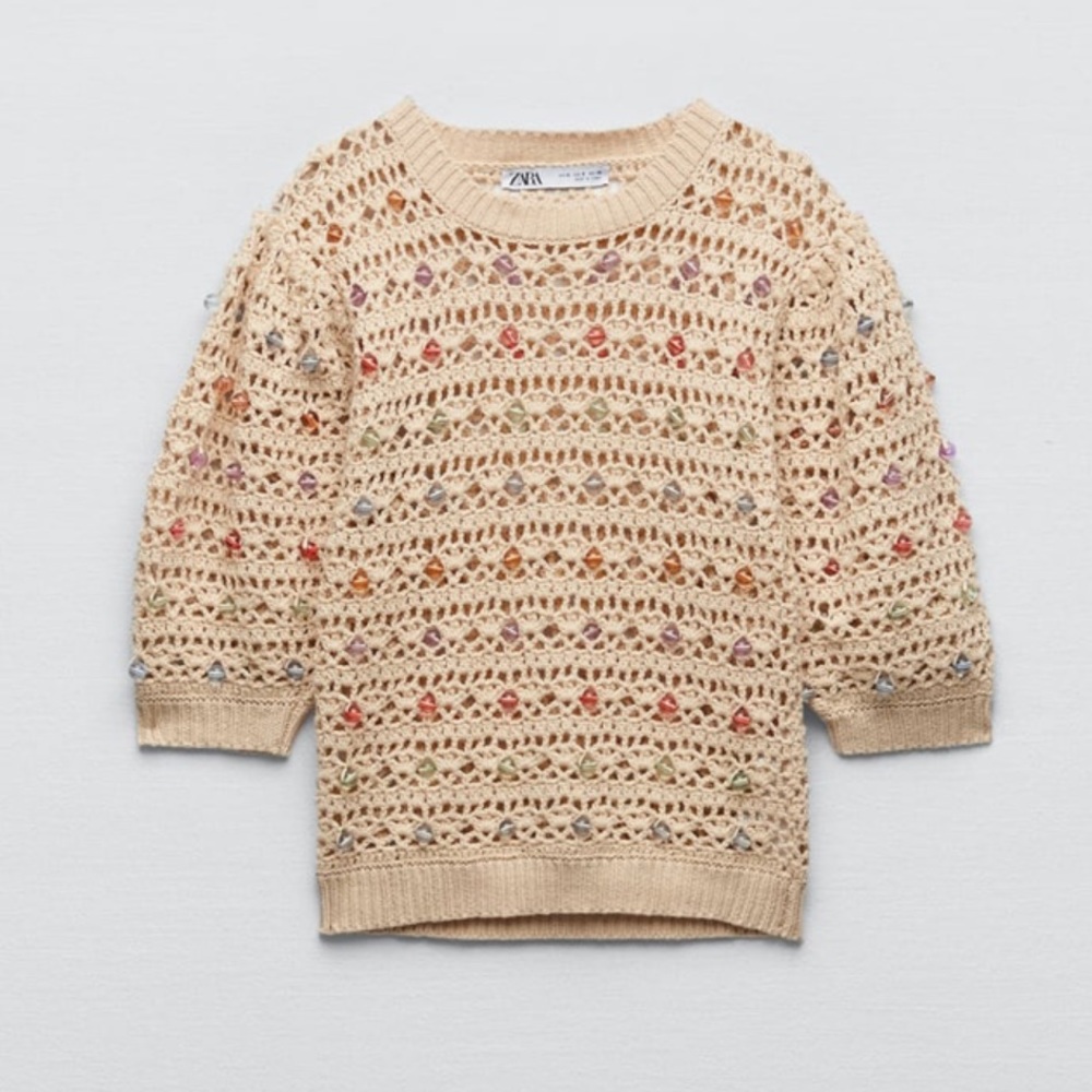 BEADED CROCHET KNIT SWEATER LIMITED EDITION Small